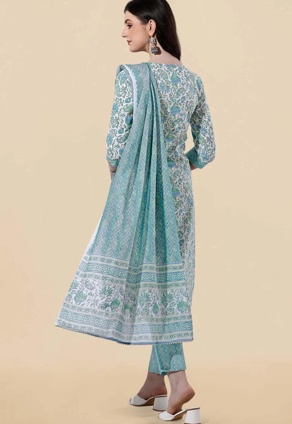 Printed Pure Cotton Pakistani Suit in White