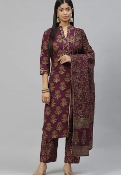 Printed Pure Cotton Pakistani Suit in Violet