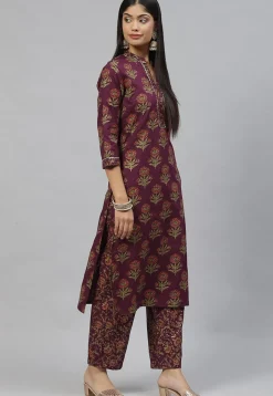 Printed Pure Cotton Pakistani Suit in Violet