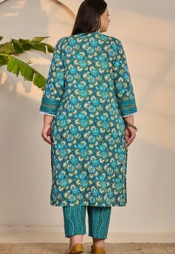 Printed Pure Cotton Pakistani Suit in Turquoise