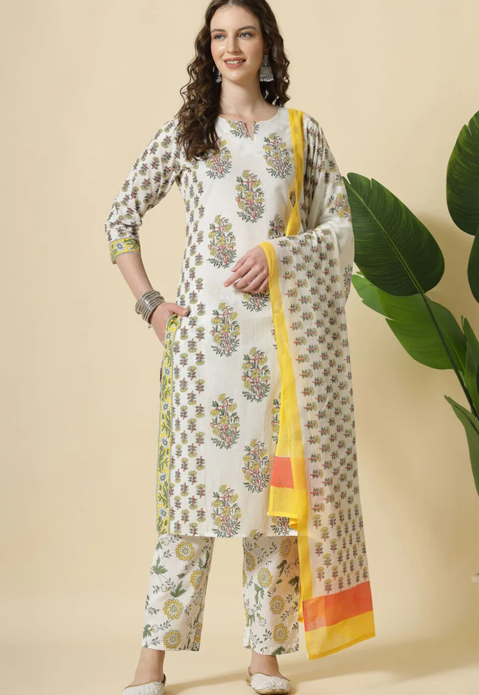 Printed Pure Cotton Pakistani Suit in White