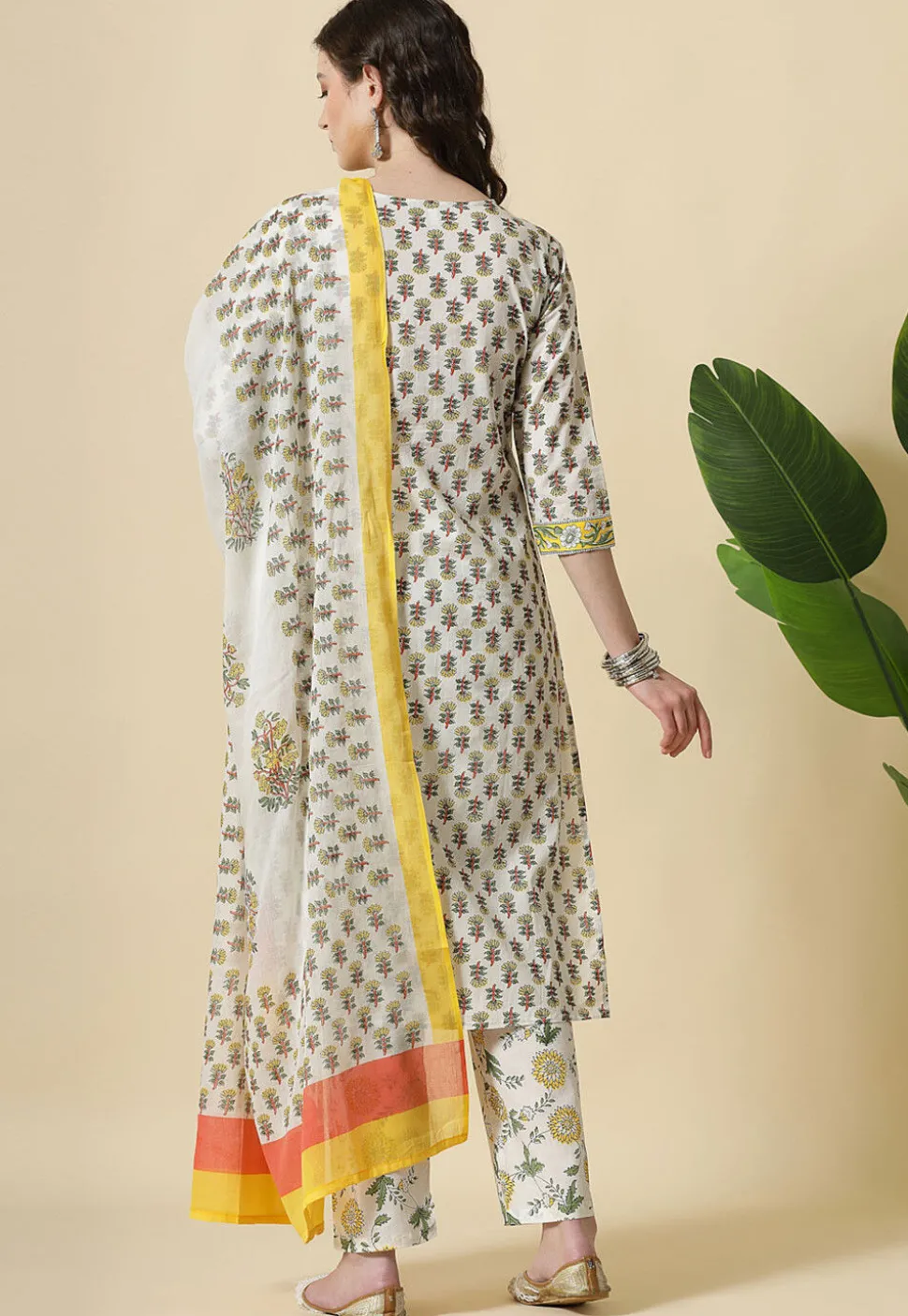 Printed Pure Cotton Pakistani Suit in White