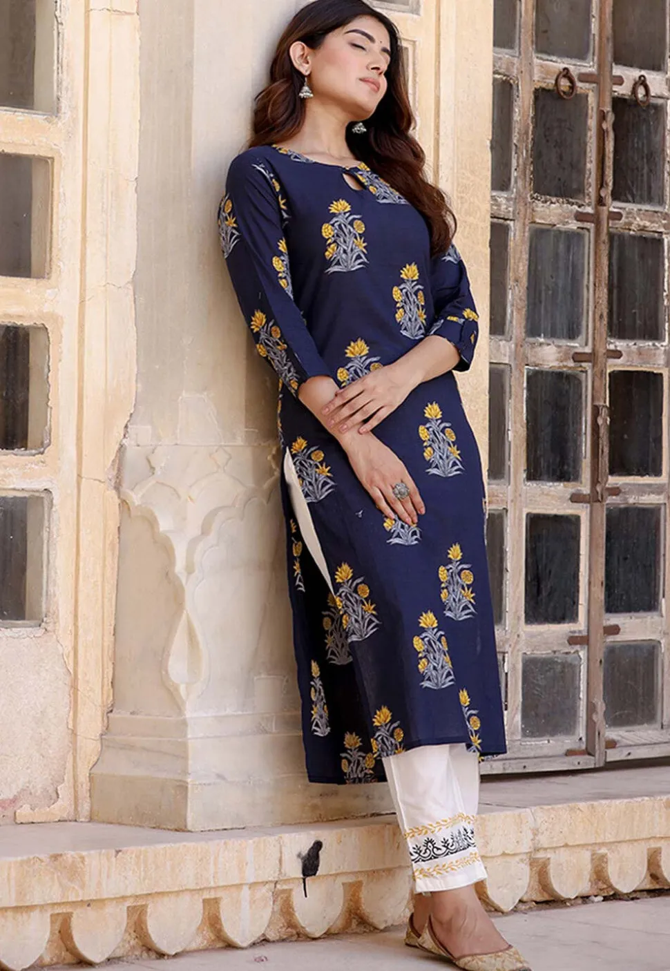 Printed Pure Cotton Pakistani Suit in Blue