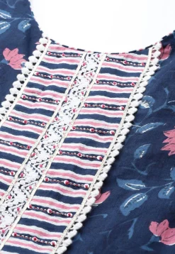 Printed Pure Cotton Pakistani Suit in Navy Blue