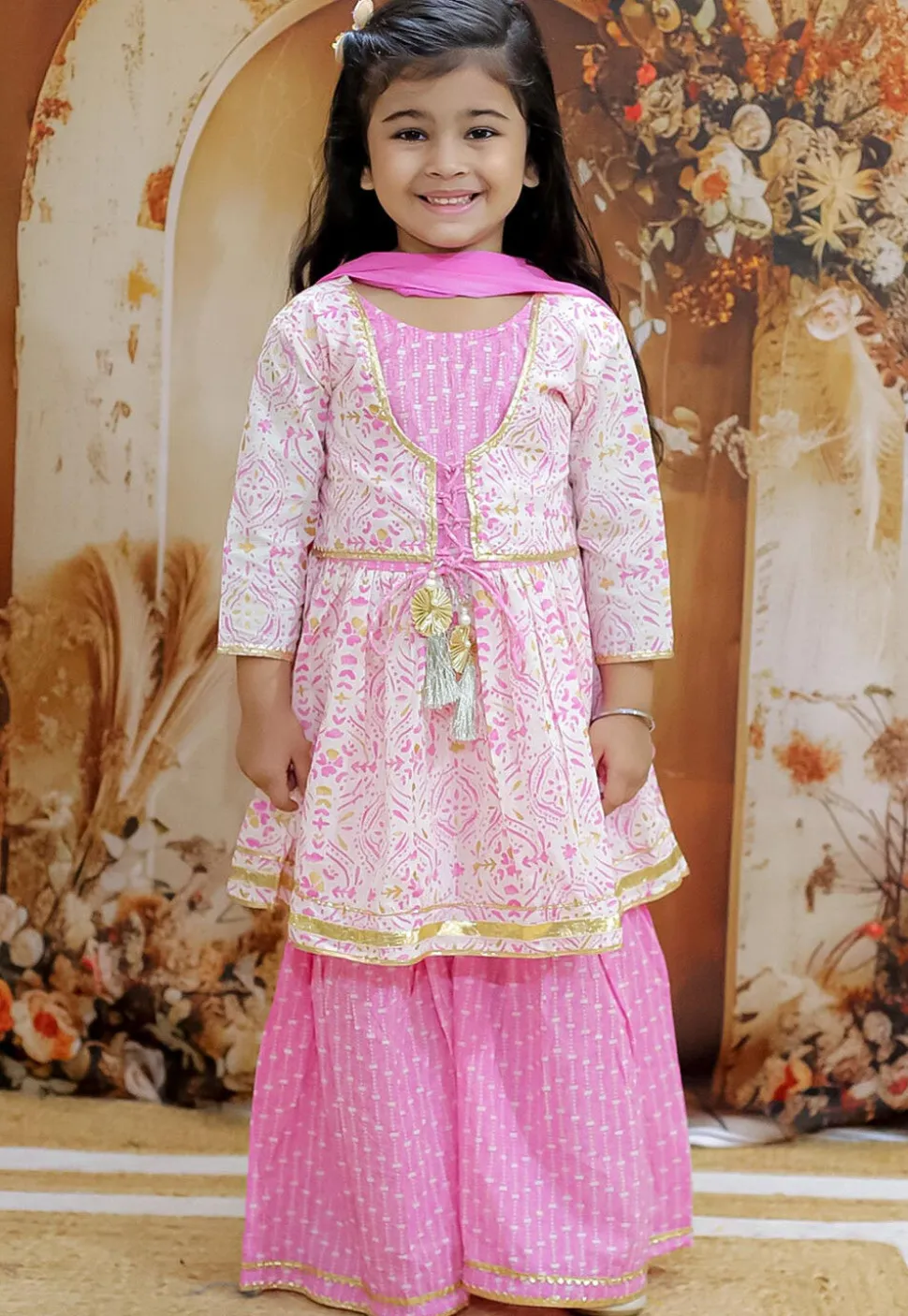 Printed Pure Cotton Pakistani Suit in White and Pink
