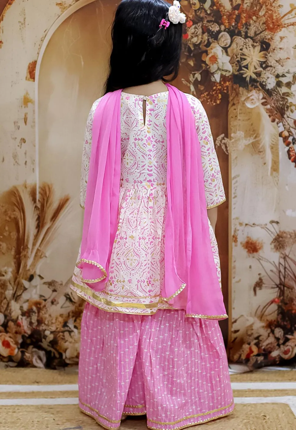 Printed Pure Cotton Pakistani Suit in White and Pink