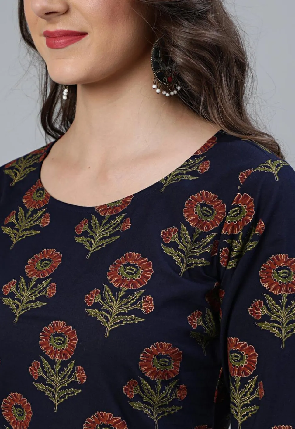 Printed Pure Cotton Pakistani Suit in Dark Blue