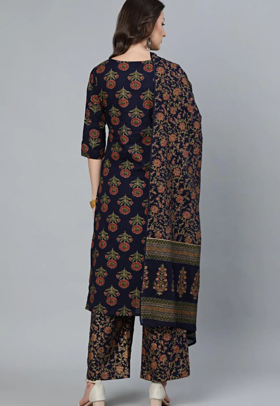 Printed Pure Cotton Pakistani Suit in Dark Blue