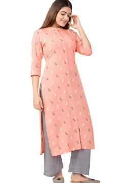 Printed Pure Cotton Pakistani Suit in Peach