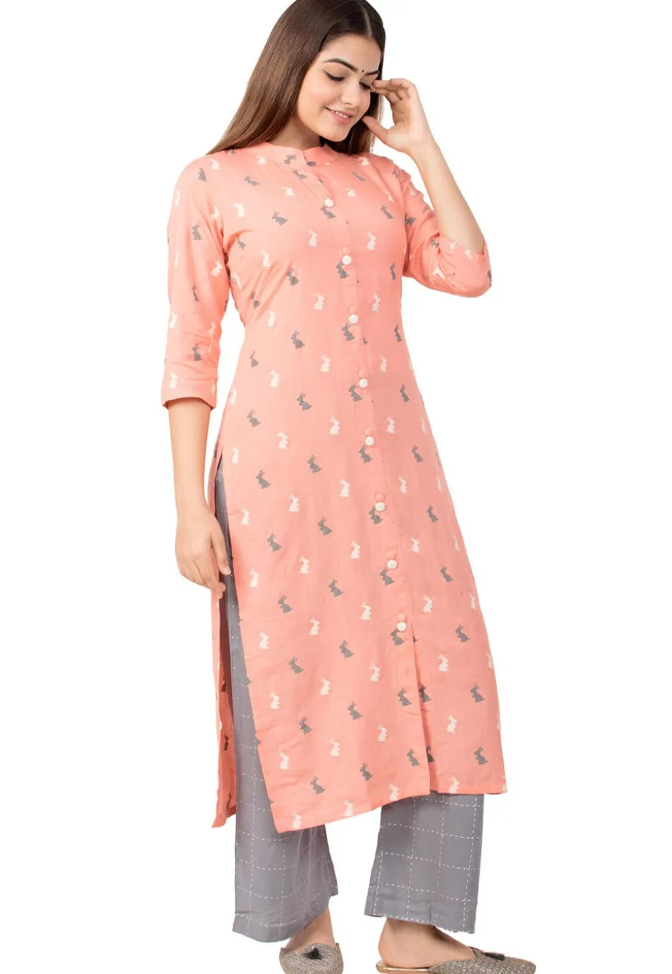 Printed Pure Cotton Pakistani Suit in Peach