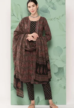 Printed Pure Cotton Pakistani Suit in Black