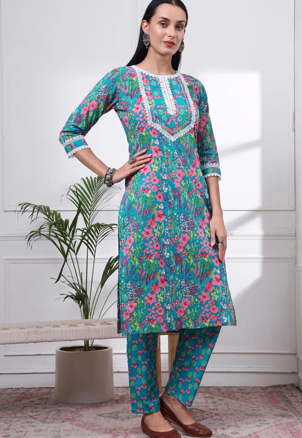 Printed Pure Cotton Pakistani Suit in Blue