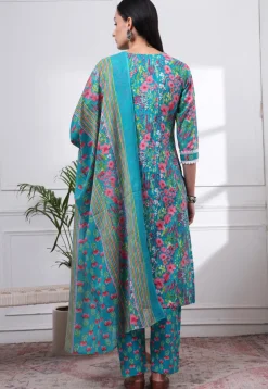 Printed Pure Cotton Pakistani Suit in Blue