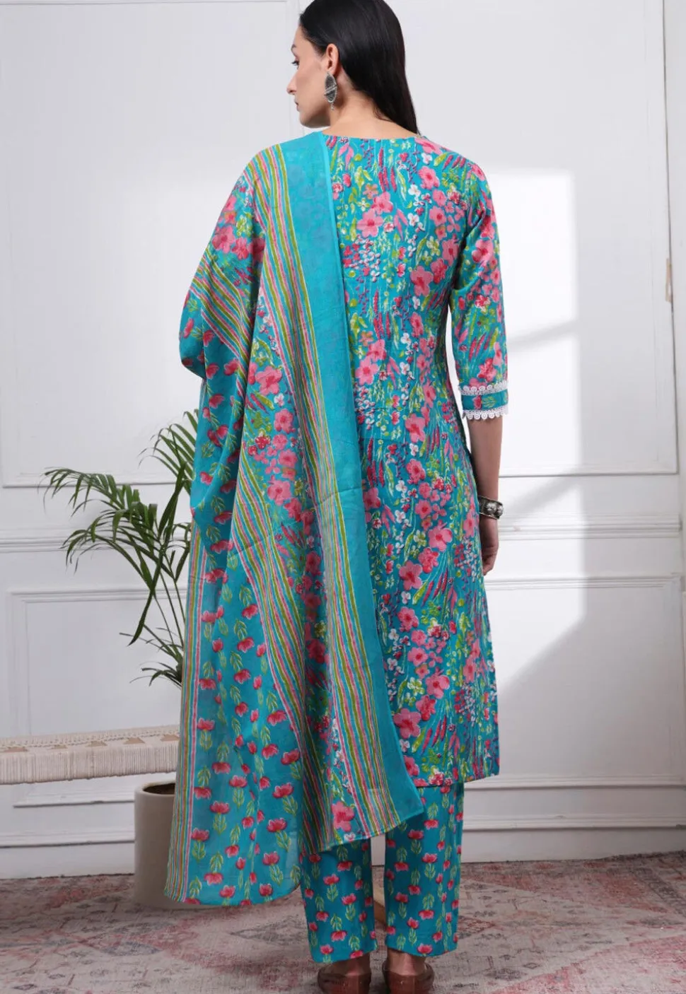 Printed Pure Cotton Pakistani Suit in Blue