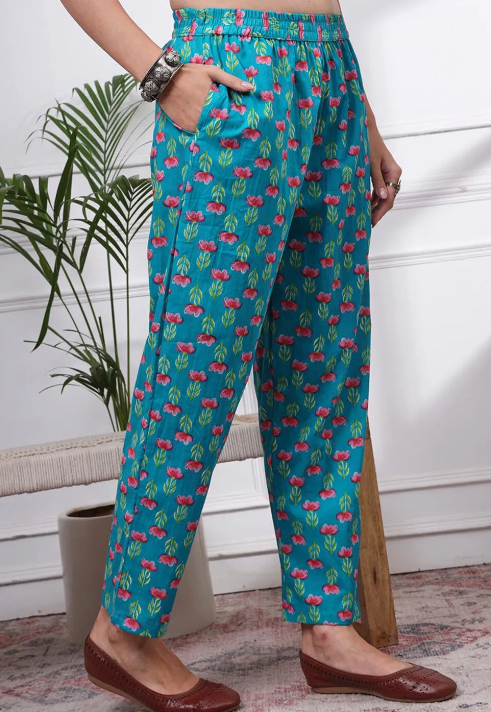Printed Pure Cotton Pakistani Suit in Blue