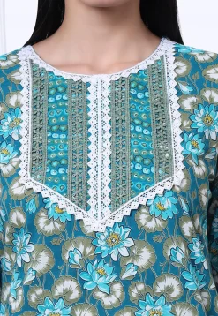 Printed Pure Cotton Pakistani Suit in Turquoise