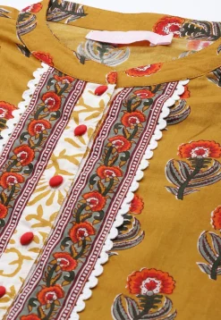 Printed Pure Cotton Pakistani Suit in Mustard