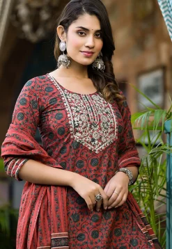 Printed Pure Cotton Pakistani Suit in Rust