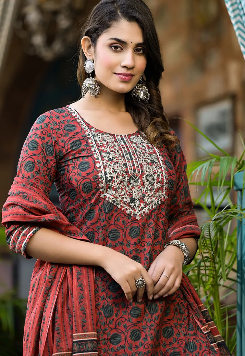 Printed Pure Cotton Pakistani Suit in Rust