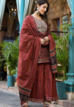 Printed Pure Cotton Pakistani Suit in Rust