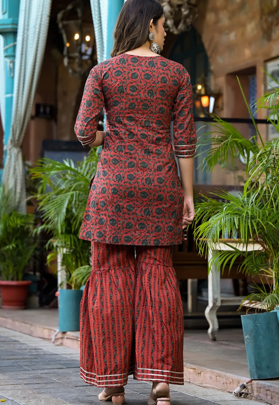 Printed Pure Cotton Pakistani Suit in Rust