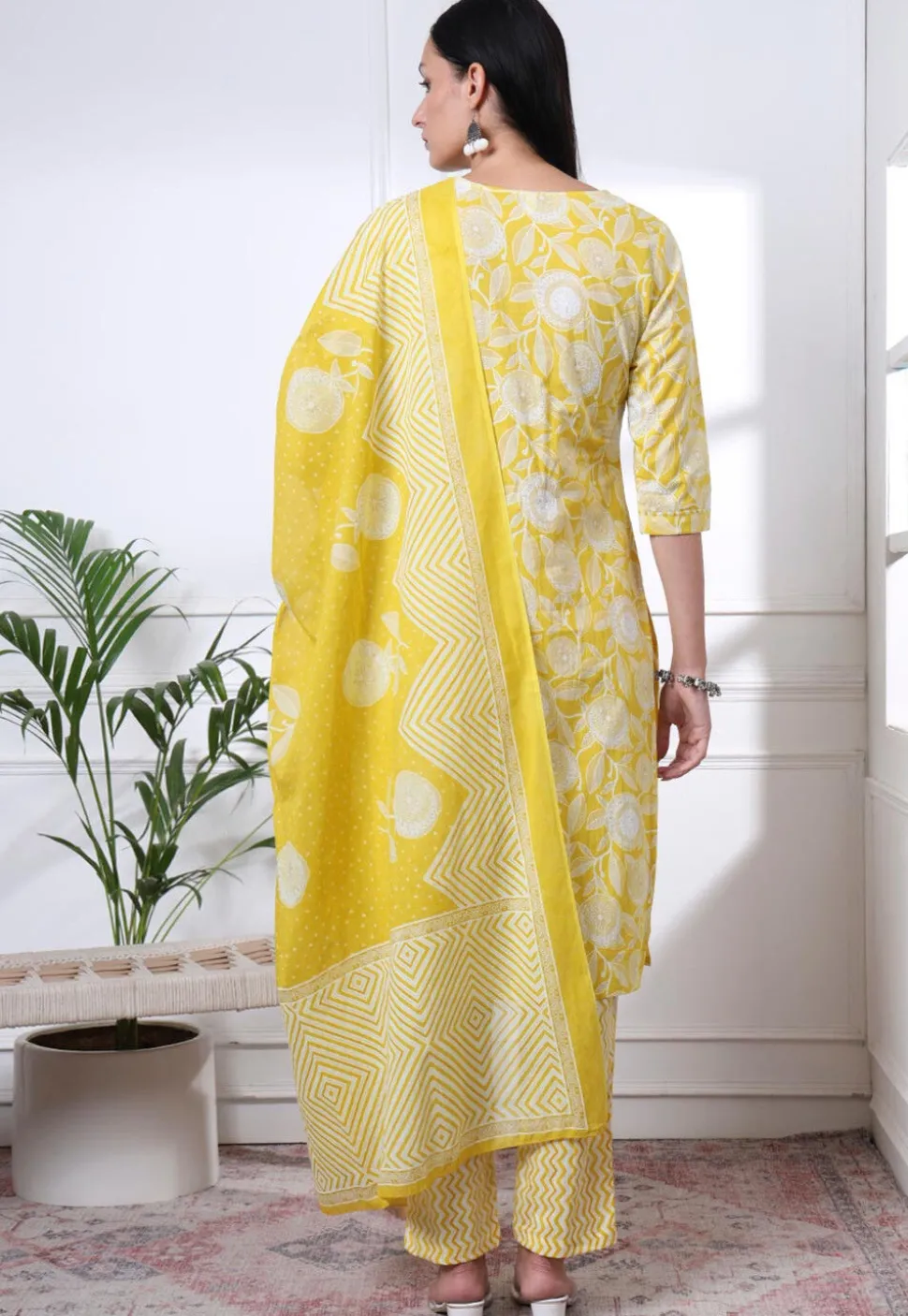 Printed Pure Cotton Pakistani Suit in Yellow