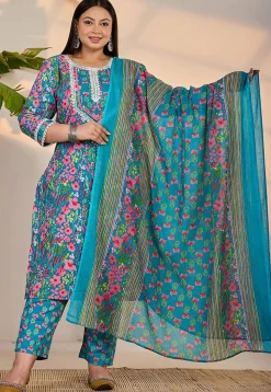 Printed Pure Cotton Pakistani Suit in Blue