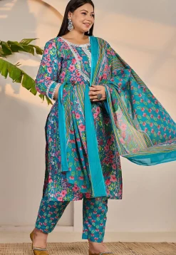 Printed Pure Cotton Pakistani Suit in Blue