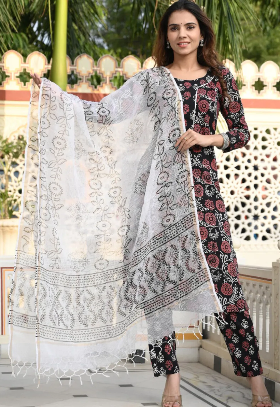 Printed Pure Cotton Pakistani Suit in Black