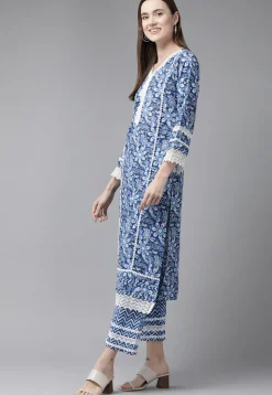 Printed Pure Cotton Pakistani Suit in Blue