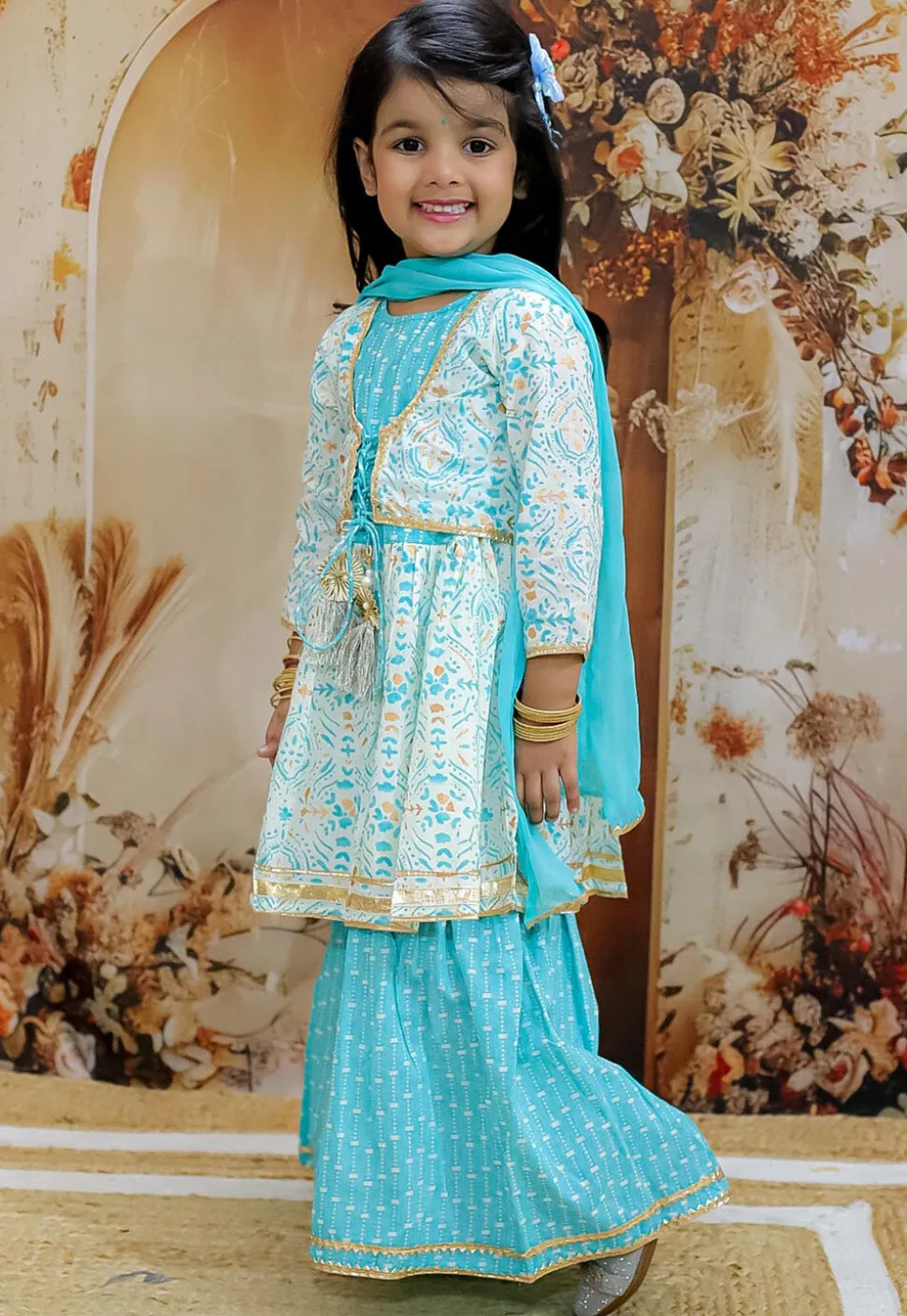 Printed Pure Cotton Pakistani Suit in White and Blue
