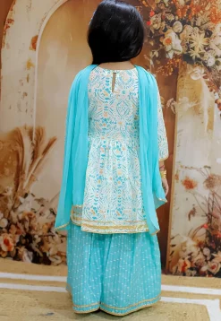 Printed Pure Cotton Pakistani Suit in White and Blue