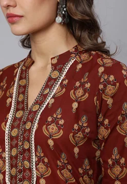 Printed Pure Cotton Pakistani Suit in Brown