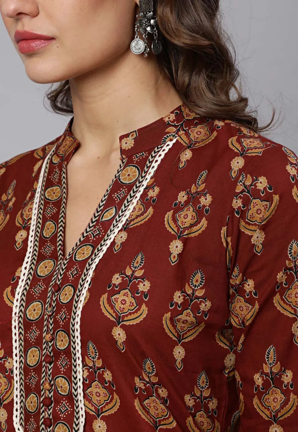 Printed Pure Cotton Pakistani Suit in Brown