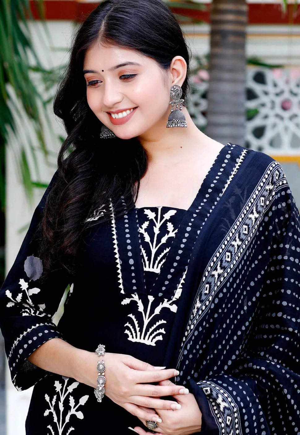 Printed Pure Cotton Pakistani Suit in Black