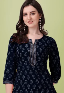 Printed Pure Cotton Pakistani Suit in Navy Blue