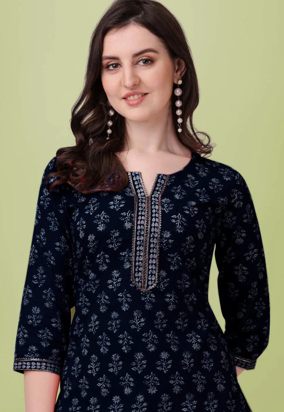 Printed Pure Cotton Pakistani Suit in Navy Blue