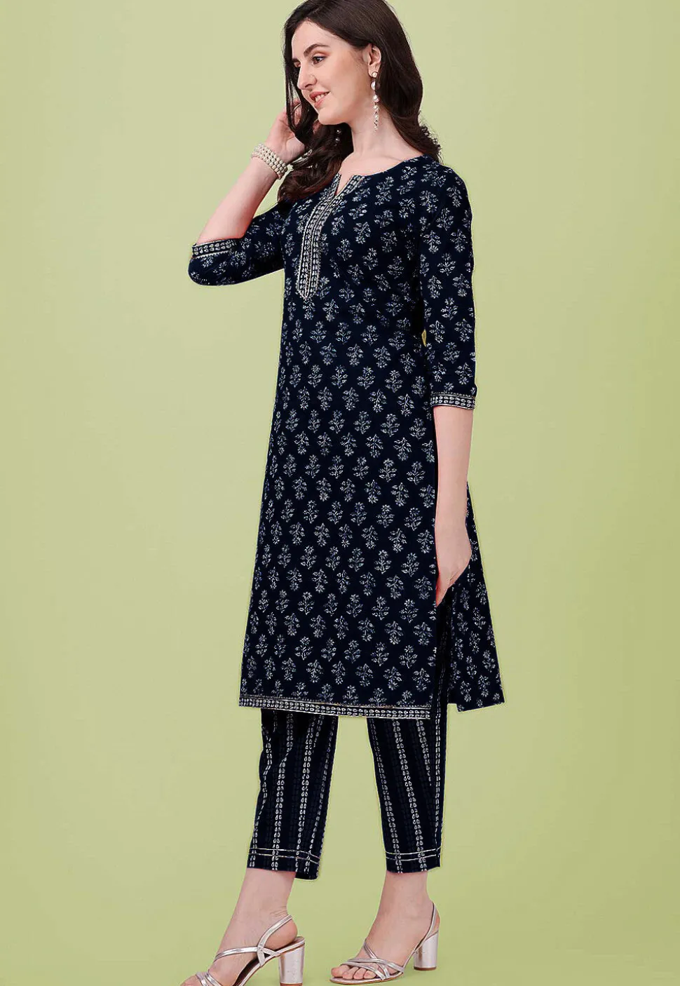 Printed Pure Cotton Pakistani Suit in Navy Blue