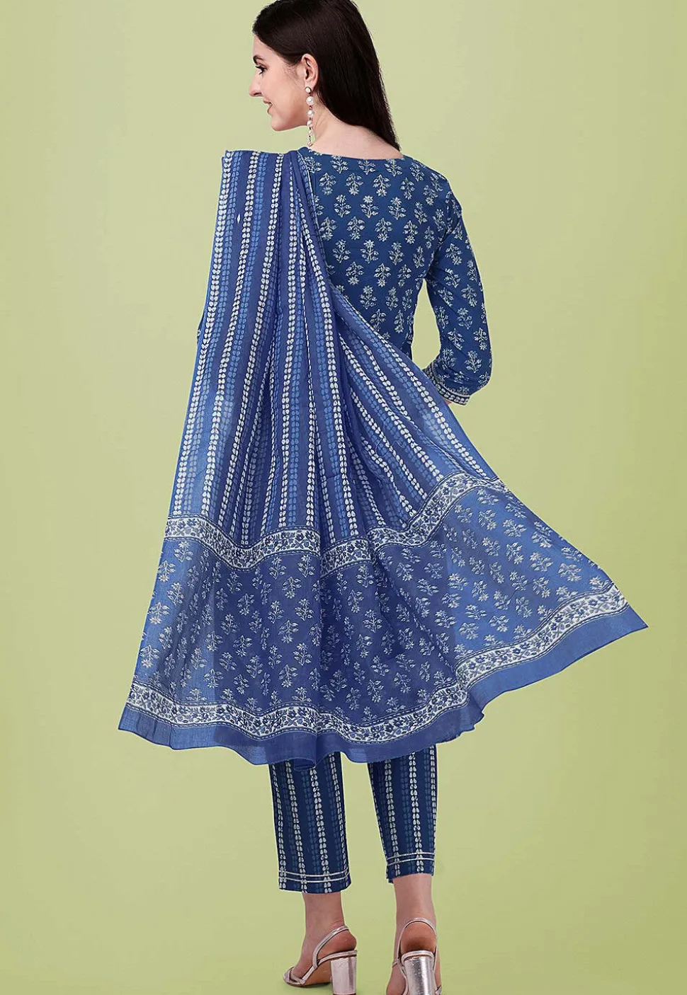 Printed Pure Cotton Pakistani Suit in Navy Blue