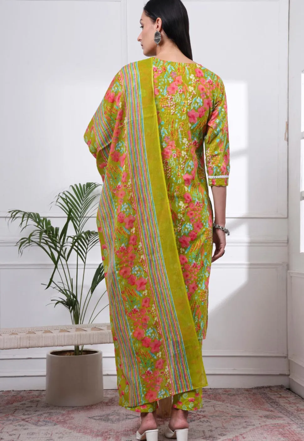 Printed Pure Cotton Pakistani Suit in Green