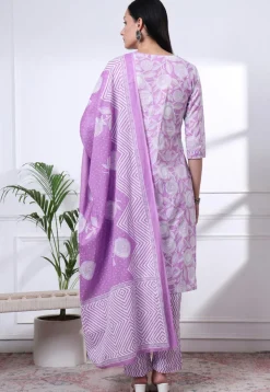 Printed Pure Cotton Pakistani Suit in Light Purple