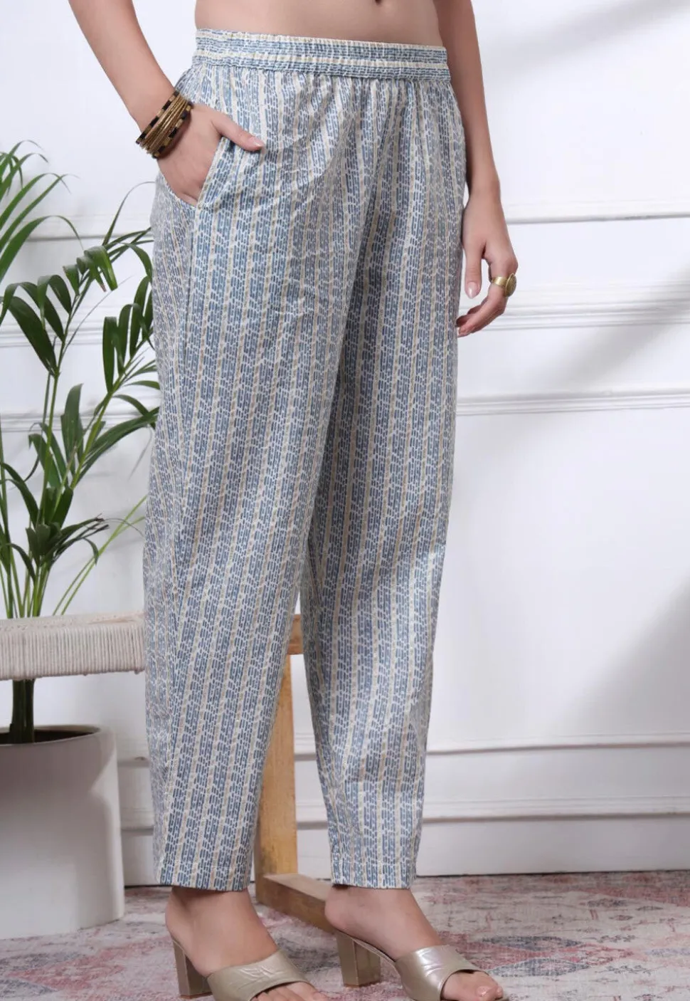 Printed Pure Cotton Pakistani Suit in Dusty Blue
