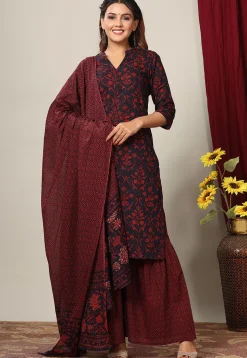 Printed Pure Cotton Pakistani Suit in Black