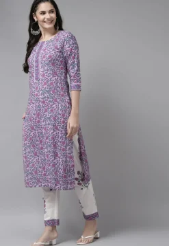 Printed Pure Cotton Pakistani Suit in Light Purple