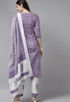 Printed Pure Cotton Pakistani Suit in Light Purple