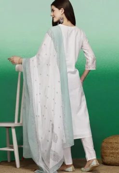 Printed Pure Cotton Pakistani Suit in Off White