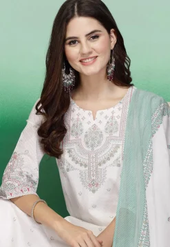 Printed Pure Cotton Pakistani Suit in Off White