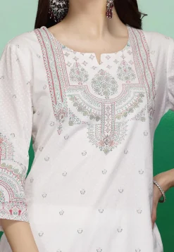 Printed Pure Cotton Pakistani Suit in Off White