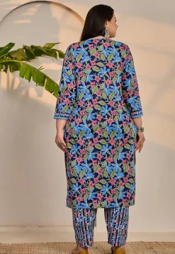 Printed Pure Cotton Pakistani Suit in Navy Blue