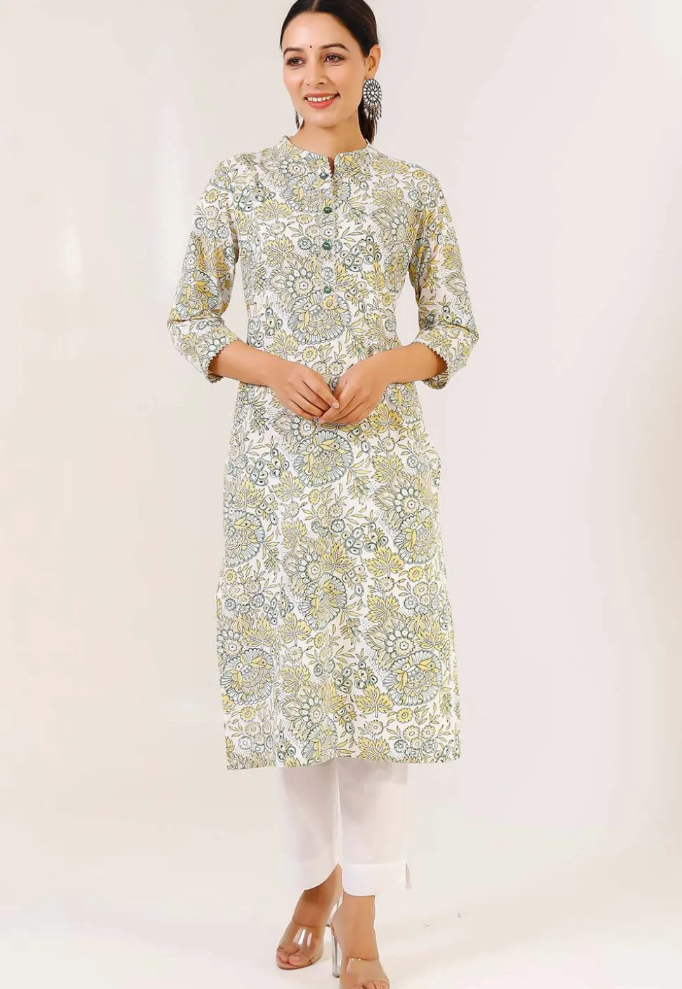 Printed Pure Cotton Pakistani Suit in Off White